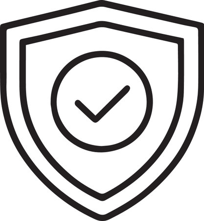 Black line Shield with check mark icon isolated on white background. Security, safety, protection, privacy concept. Tick mark approved icon. Vector Illustrationのイラスト素材