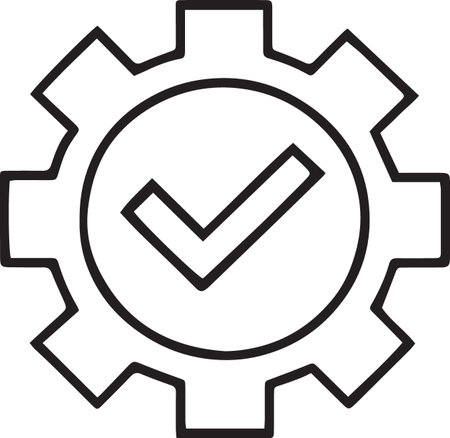 Black line Gear and check mark icon isolated on white background. Cogwheel gear settings sign. Checklist icon. Business concept. Vector Illustrationのイラスト素材