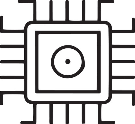 Black line Processor icon isolated on white background. CPU, central processing unit, microchip, microcircuit, computer processor, chip. Vector Illustrationのイラスト素材