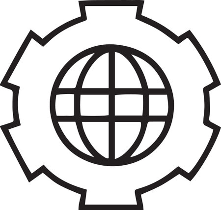 Black Gear and globe icon isolated on white background. Cogwheel gear settings sign. Cog symbol. Vector Illustrationのイラスト素材