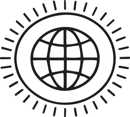 Black line Earth globe icon isolated on white background. Vector Illustrationのイラスト素材
