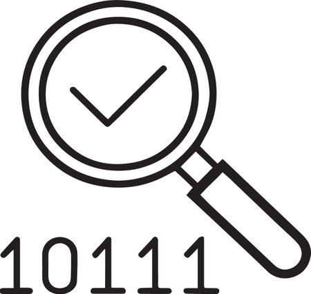 Black line Magnifying glass and check mark icon isolated on white background. Vector Illustrationのイラスト素材