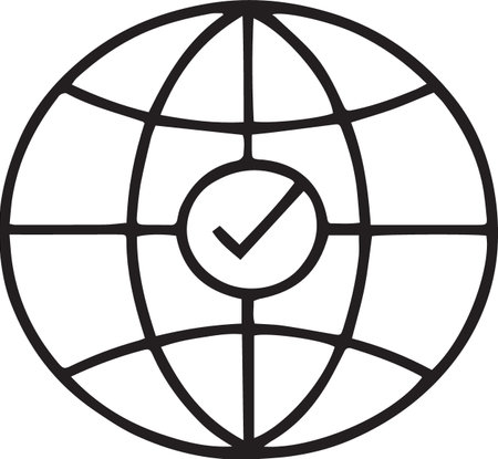 Black line Globe with check mark icon isolated on white background. Vector Illustrationのイラスト素材