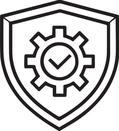 Black line Shield with check mark icon isolated on white background. Security, safety, protection, privacy concept. Vector Illustrationのイラスト素材