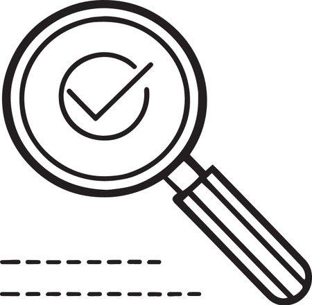 Black line Magnifying glass and check mark icon isolated on white background. Vector Illustrationのイラスト素材