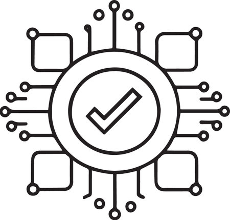 Circuit board with check mark icon, vector illustration on white background.のイラスト素材