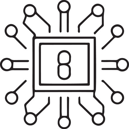 Computer chip with number eight icon, vector illustration. Flat design styleのイラスト素材