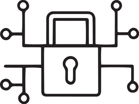 Black line Cyber security icon isolated on white background. Closed padlock on digital circuit...