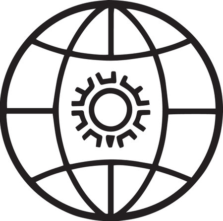 Black line Globe and gear icon isolated on white background. Adjusting app, service concept, setting options, maintenance, repair, fixing. Vector Illustrationのイラスト素材