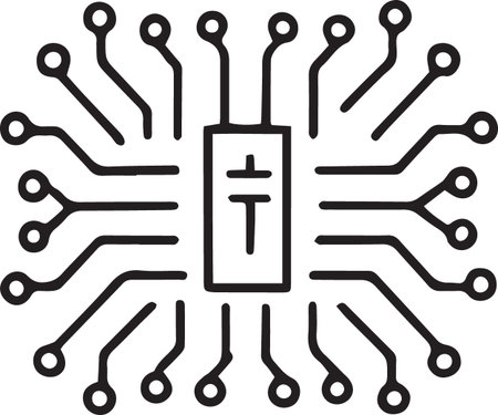 Electronic cross on circuit board icon, technology related vector illustration.