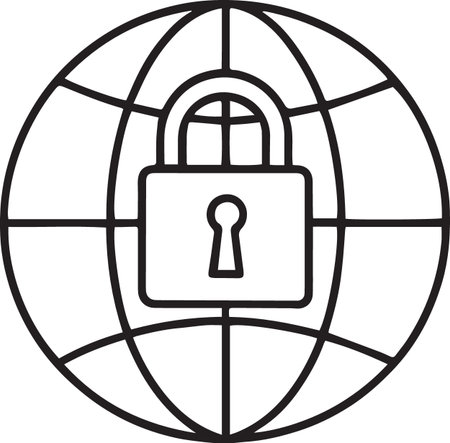 Black line Globe and lock icon isolated on white background. Security, safety, protection concept. Safe internetwork. Vector Illustrationのイラスト素材