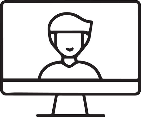 Black line Video chat conference icon isolated on white background. Online meeting work form home. Remote project management. Vector Illustrationのイラスト素材