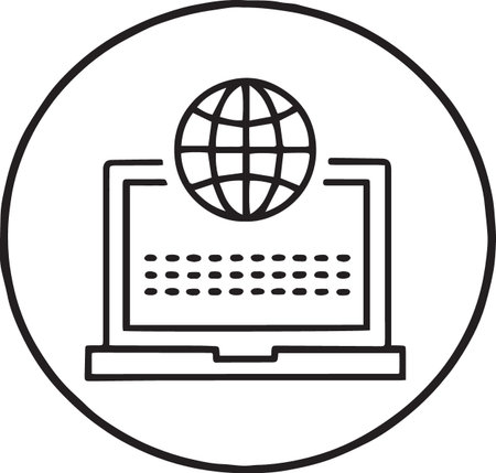 Black line Laptop with globe icon isolated on white background. Internet communication protocol. Vector Illustrationのイラスト素材