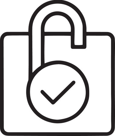 Black line Lock and check mark icon isolated on white background. Padlock sign. Security, safety, protection, privacy concept. Vector Illustrationのイラスト素材