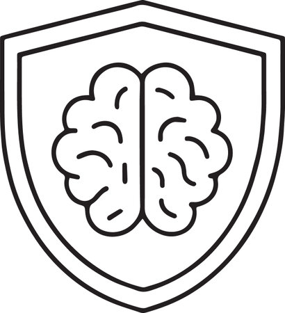 Black line Human brain on shield icon isolated on white background. Vector Illustrationのイラスト素材