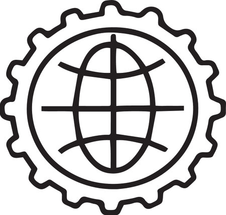 Black line Globe and gear icon isolated on white background. World or Earth sign. Global internet symbol. Geometric shapes. Vector Illustrationのイラスト素材