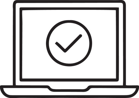 Black line Laptop with check mark icon isolated on white background. Checklist icon. Business concept. Vector Illustrationのイラスト素材