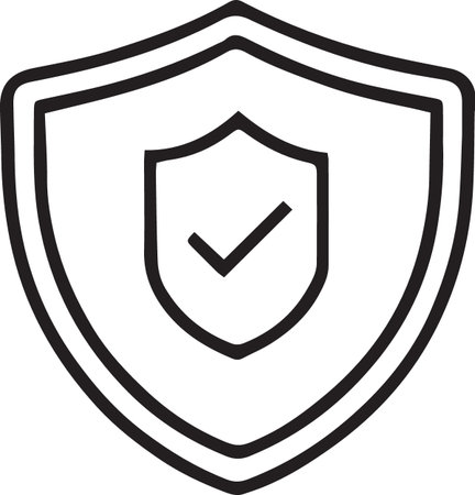 Black line Shield with check mark icon isolated on white background. Security, safety, protection, privacy concept. Tick mark approved icon. Vector Illustrationのイラスト素材