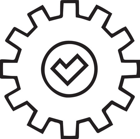 Black Gear and check mark icon isolated on white background. Checklist icon. Business concept. Vector Illustrationのイラスト素材