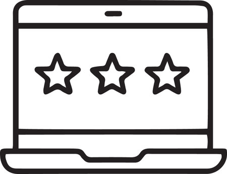Black line Laptop with star icon isolated on white background. Favorite, best rating, award symbol. Vector Illustrationのイラスト素材