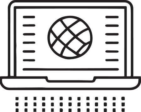 Black line Laptop with globe icon isolated on white background. Internet communication protocol. Vector Illustrationのイラスト素材
