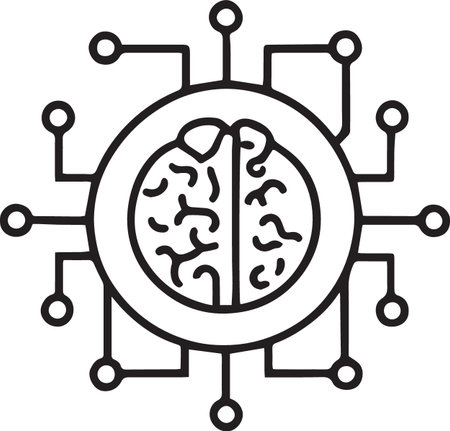 Artificial intelligence icon. Brain and circuit board. Vector illustration.
