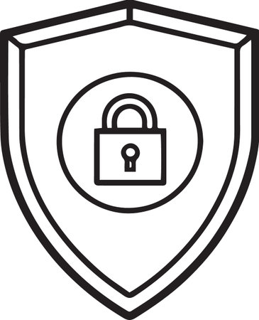 Black line Shield with closed padlock icon isolated on white background. Security, safety, protection concept. Vector Illustrationのイラスト素材