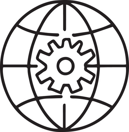 Black line Globe and gear icon isolated on white background. Adjusting app, service concept, setting options, maintenance, repair, fixing. Vector Illustrationのイラスト素材