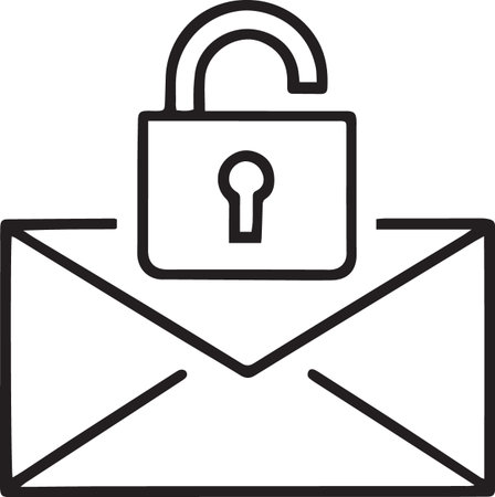 Black line Envelope with lock icon isolated on white background. Email message letter symbol. Vector Illustrationのイラスト素材
