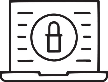 Black line Laptop with closed padlock icon isolated on white background. Security, safety, protection concept. Safe internetwork. Vector Illustrationのイラスト素材