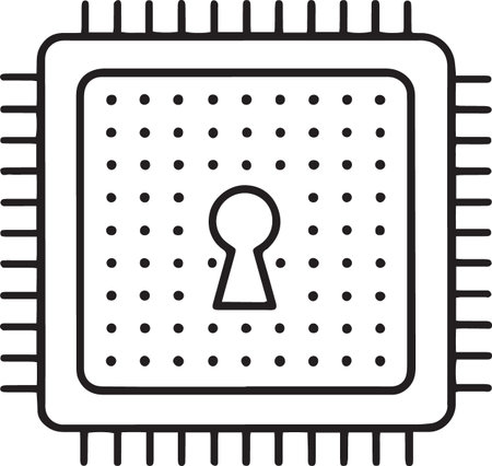 Black line Processor with microcircuits CPU icon isolated on white background. Chip or cpu with keyhole. Micro processor. Vector Illustrationのイラスト素材