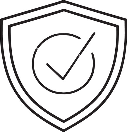 Black line Shield with check mark icon isolated on white background. Security, safety, protection, privacy concept. Tick mark approved icon. Vector Illustrationのイラスト素材