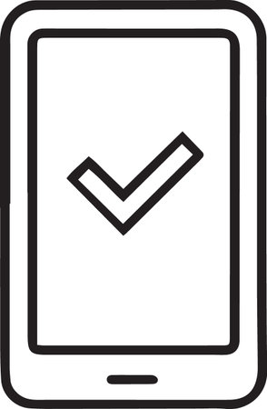 Black line Smartphone with check mark icon isolated on white background. Vector Illustrationのイラスト素材
