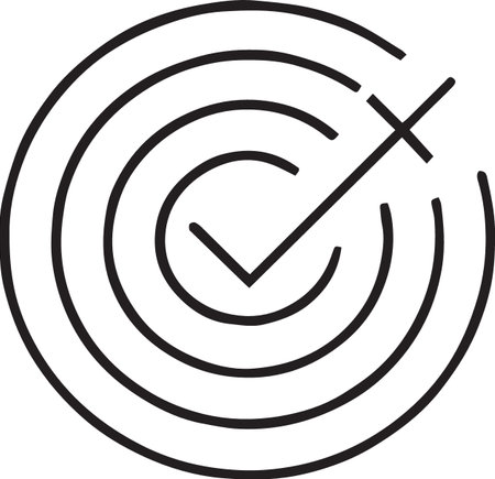Black line Target with check mark icon isolated on white background. Dartboard sign. Archery board icon. Dartboard sign. Business goal concept. Vector Illustrationのイラスト素材