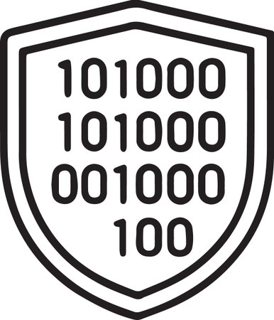 Black Binary code inside shield icon isolated on white background. Vector Illustrationのイラスト素材