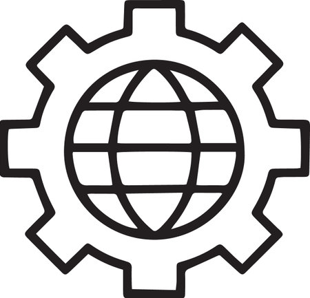 Black line Globe of the Earth and gear icon isolated on white background. Setting parameters. Global Options. Vector Illustrationのイラスト素材