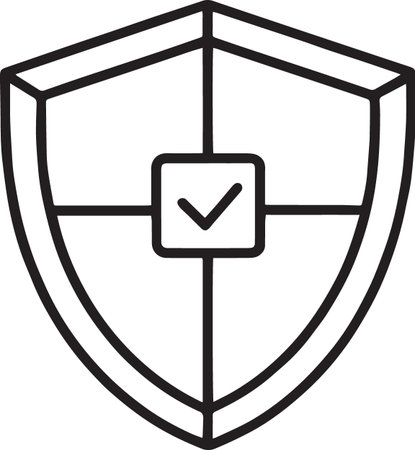Black line Shield with check mark icon isolated on white background. Security, safety, protection, privacy concept. Tick mark approved. Vector Illustrationのイラスト素材
