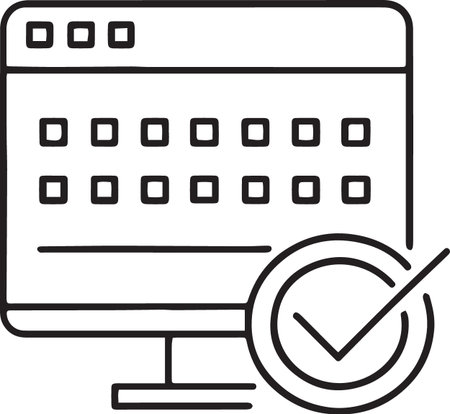 Black line Computer monitor with app delivery tracking icon isolated on white background. Parcel tracking. Vector Illustrationのイラスト素材