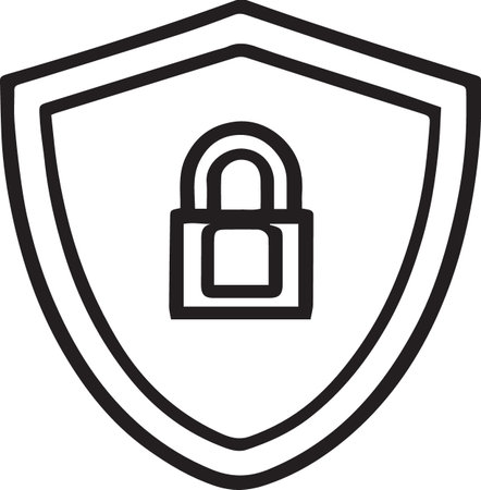 Black line Shield with closed padlock icon isolated on white background. Security, safety, protection, privacy concept. Vector Illustrationのイラスト素材
