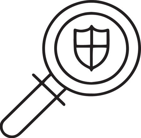 Black line Search and shield icon isolated on white background. Security, safety, protection concept. Vector Illustrationのイラスト素材