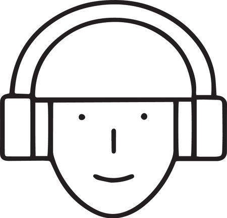 Black line Man in headphones icon isolated on white background. Vector Illustrationのイラスト素材