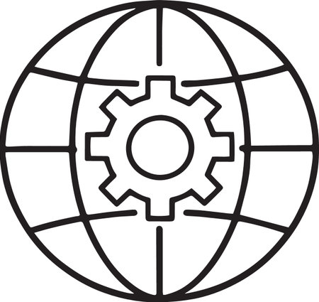 Black line Globe and gear icon isolated on white background. Adjusting app, service concept, setting options, maintenance, repair, fixing. Vector Illustrationのイラスト素材