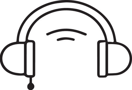 Black line Headphones icon isolated on white background. Support customer service, hotline, call center, faq, maintenance. Vector Illustrationのイラスト素材