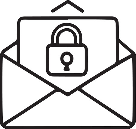Black line Envelope with padlock icon isolated on white background. Email message letter symbol. Vector Illustrationのイラスト素材