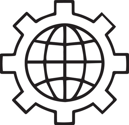 Black line Globe of the Earth and gear icon isolated on white background. Setting parameters. Global Options. Vector Illustrationのイラスト素材