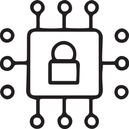 Cyber security icon isolated on white background. Padlock and circuit boardのイラスト素材