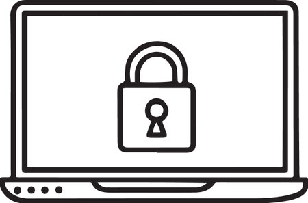 Black line Laptop with closed padlock icon isolated on white background. Security, safety, protection concept. Safe internetwork. Vector Illustrationのイラスト素材