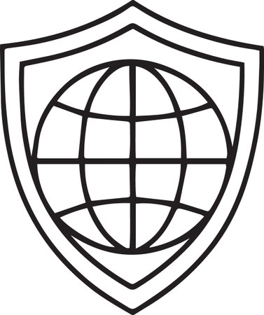Black line Shield with world globe icon isolated on white background. Security, safety, protection, privacy concept. Vector Illustrationのイラスト素材
