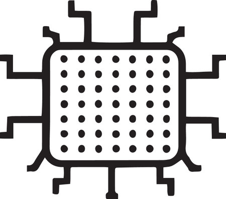 Black Computer processor with microcircuits CPU icon isolated on white background. Chip or cpu with circuit board. Micro processor. Vector Illustrationのイラスト素材
