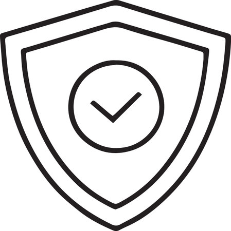 Black line Shield with check mark icon isolated on white background. Security, safety, protection, privacy concept. Tick mark approved. Vector Illustrationのイラスト素材